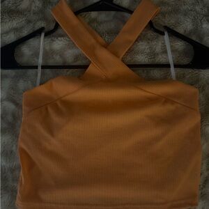 SHEIN Orange Ribbed Cross-Back Tank Top